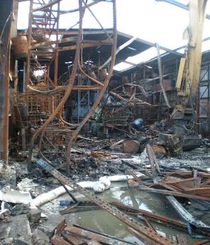 The aftermath of the 2010 explosion at the PHS site on the Burscough Industrial Estate